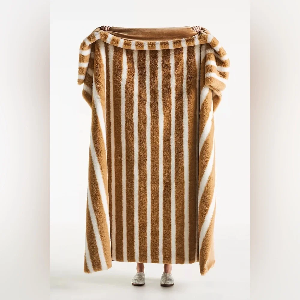 NEW Anthropologie Sophie Stripe Faux Fur Throw Blanket